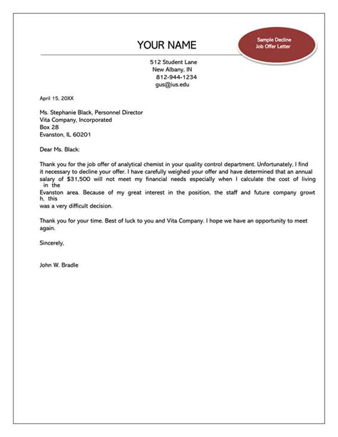 Decline Offer Letter Due To Salary 66 Offer Letter Templates Word