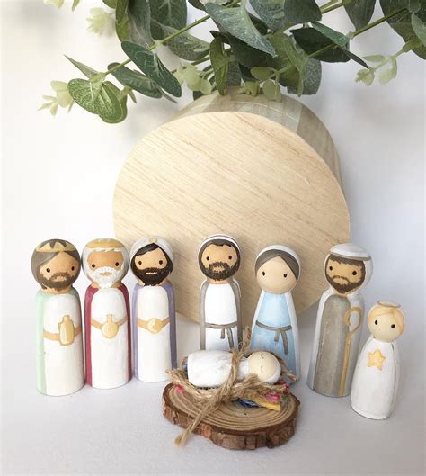 Nativity Wooden Peg Dolls Set Complete With Wooden Box Etsy Canada