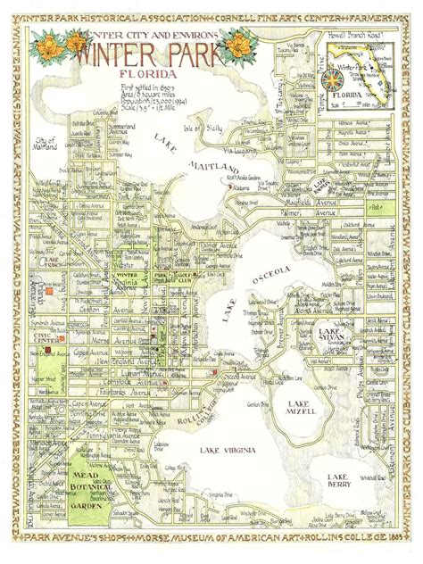 Winter Park Florida Map 12x16 Print From Original Drawing 2500 Via