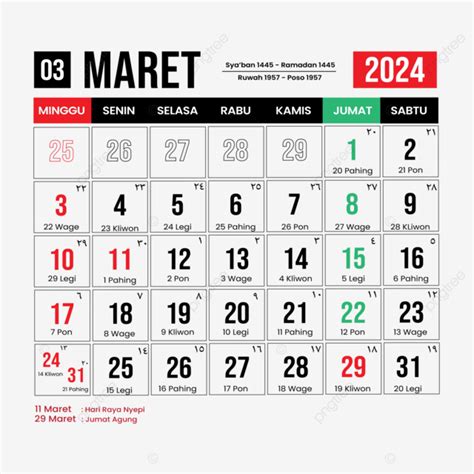 Calendario Marzo 2024 Plantilla Simple Moderna Vector Png Marzo 2024