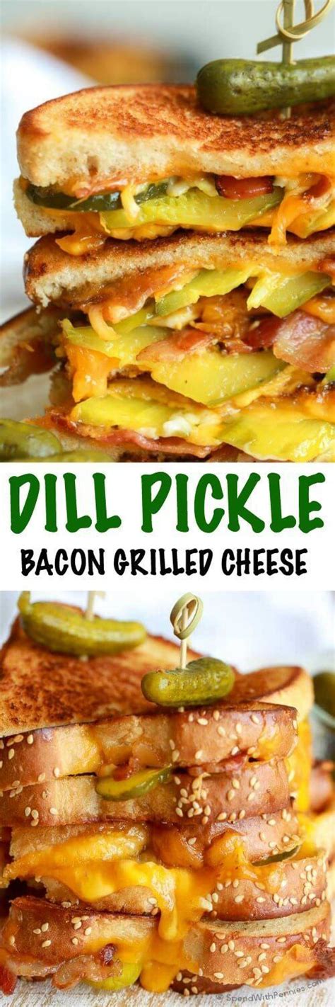 Chopped dill pickles mixed with crispy bacon, cheddar cheese, cream cheese, and seasonings make this dish the life of any party! Dill Pickle Bacon Grilled Cheese. This is the best ...