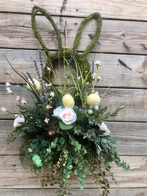 Moss Covered Bunny Easter Wreath Door Hanger 24 Tall Etsy Easter