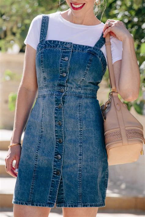 90s Vibes With A Scrunchie And Denim Jumper Dress Meagans Moda
