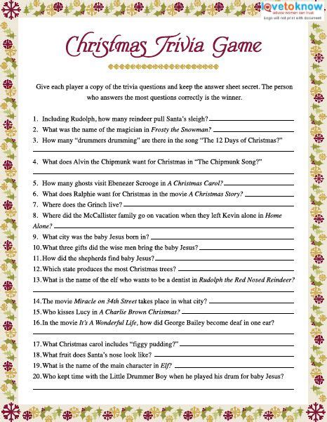 Easy Christmas Trivia Questions And Answers Printable Trivia