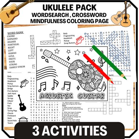 Parts Of The Ukulele Word Search Crossword And Coloring Page Made