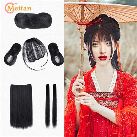 Meifan Chinese Traditional Retro Black Long Hair Chignon Synthetic Fake