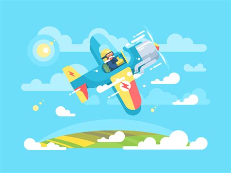 Pilot Flying On Airplane Illustration Kit8