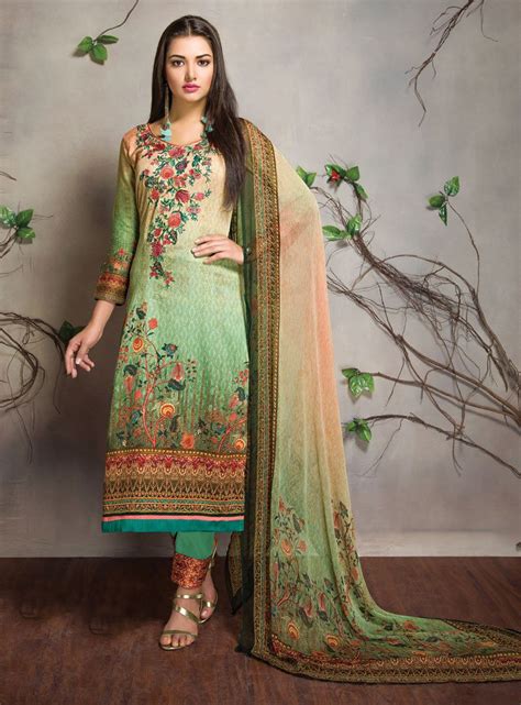 Green Cotton Pakistani Style Suit 89824 Pakistani Dress Design