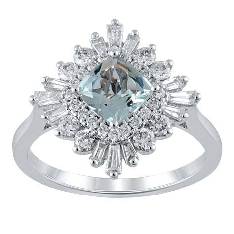 ballerina ring with aquamarine and 0 75 carat tw of diamonds in 10ct white gold
