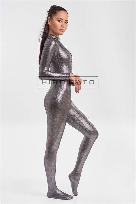 Texture Metallic Shiny Spandex Lycra Zentai Catsuit Bodysuit Titanium