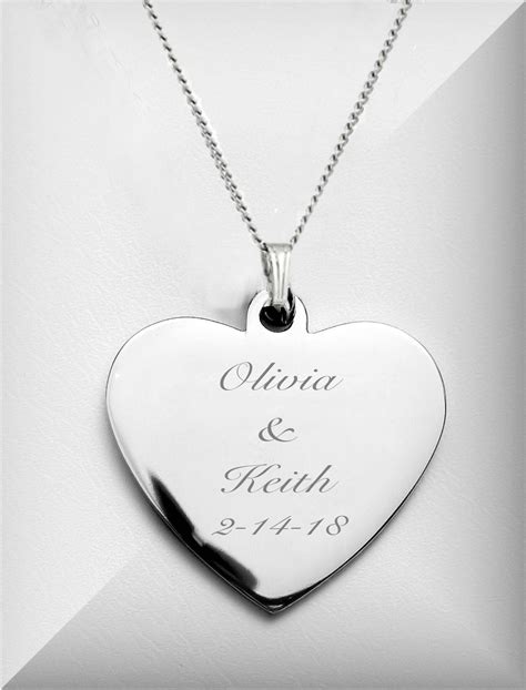 Personalized Necklace Silver Heart Necklace Engraved Heart Etsy