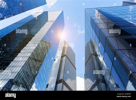 Modern Glass Silhouettes Of Skyscrapers In The City Bottom View Of
