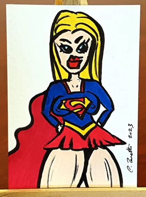 Chris Zanetti Original Drawing Aceo Art Card Sexy Supergirl Pinup Comic