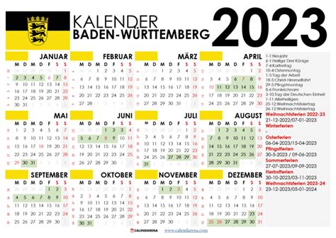 Kalender 2023 Baden-Württemberg Mit Ferien + Feiertage