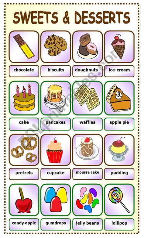 Sweets And Dessertspictionary6 Esl Worksheet By Teacher78 Sweets