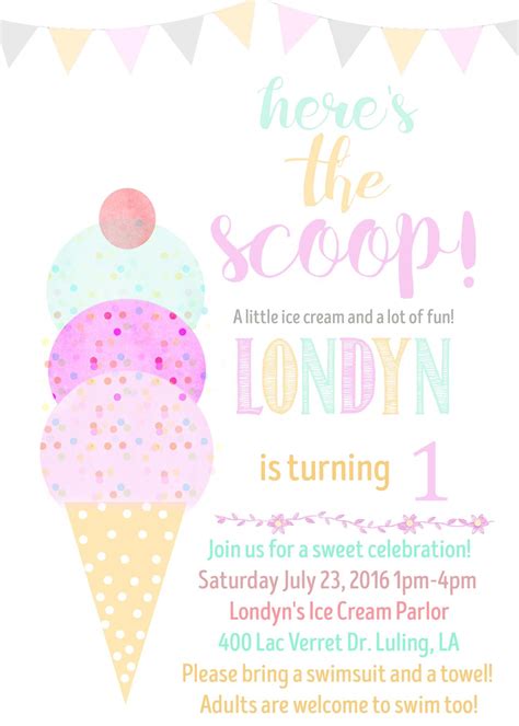 Dinyehe Ice Cream Birthday Party Invitation Wording