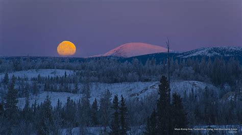 Moon Rising Over Takhini River Valley Ibex Mountains Yukon North