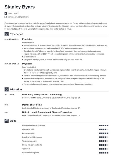 Family physician resume samples with headline, objective statement, description and skills examples. physician cv example template iconic in 2020 | Cv examples ...