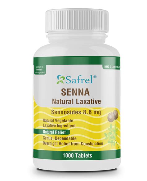 Safrel Senna 8 6 Mg Tablets 1000 Count Natural Sennosides Vegetable Laxative For Constipation