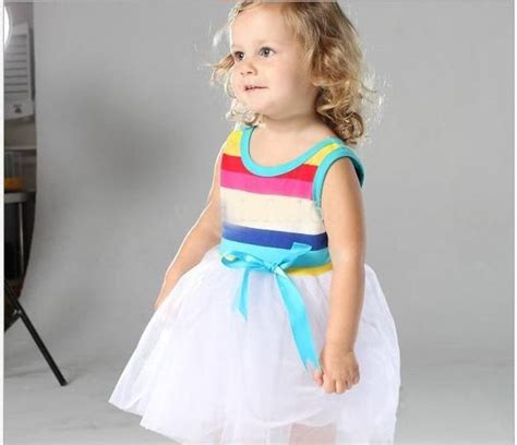 Baby Girls Sun Dress Rainbow Dress Cake Dresses Wide Stripe Sleeveless