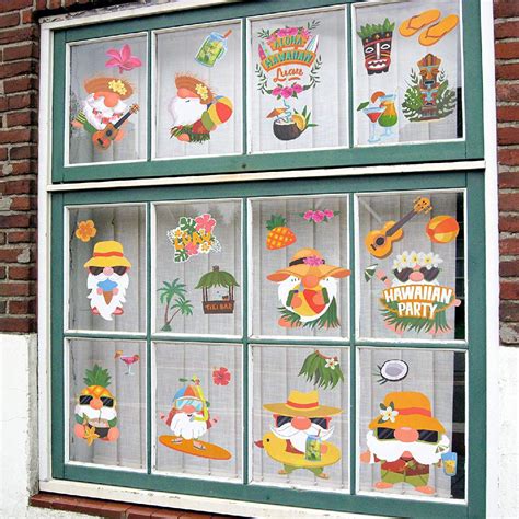 Bayou Breeze Summer Window Clings 8 Sheet Tropical Hawaiian Gnome