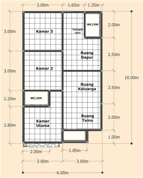 Desain denah rumah ruko 2 lantai 7x10 m yang minimalis. Desain Rumah Minimalis Sederhana 6x10 meter 3 Kamar Tidur