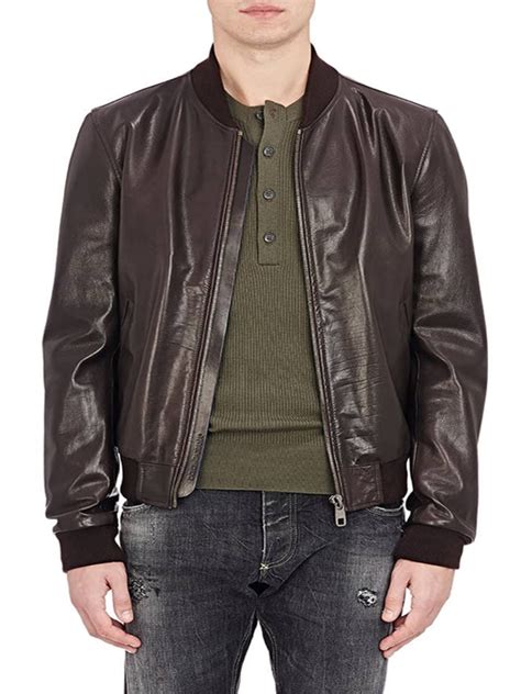 Men Brown Bomber Leather Jacket