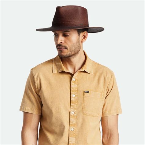 Brixton Hats Marcos Palm Straw Fedora Hat Dark Brown Fedoras