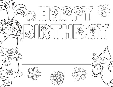 Printable Birthday Card Happy Birthday Coloring Card With Flowers For