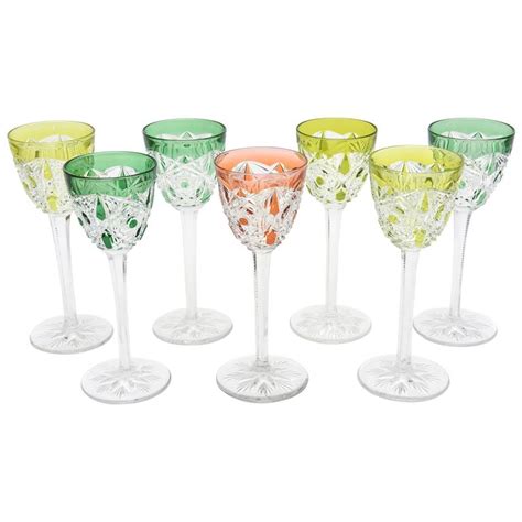 Set Of Seven Cut And Etched Crystal Exquisite Signed Baccarat Wine Glasses At 1stdibs