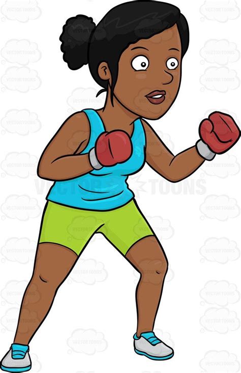 A Dark Haired Woman Boxing Her Way To Fitness Stock Cartoon Graphics