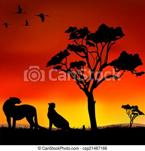 African Sunset Savanna At Sunset
