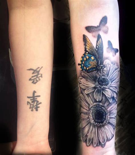 The cover up tattoo ideas is to hide the current body art by having a new design inked on top of it. Flowers & Butterflies Cover Up | Best tattoo design ideas