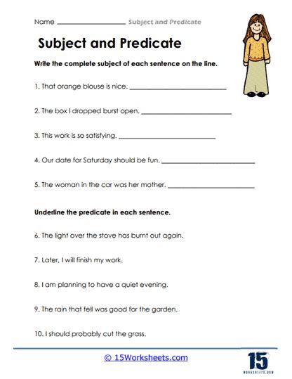 Compound Predicate Worksheet Part Subject And Predicate Worksheets