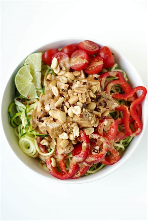 Zoodle Bowls With Thai Peanut Chicken The Forked Spoon
