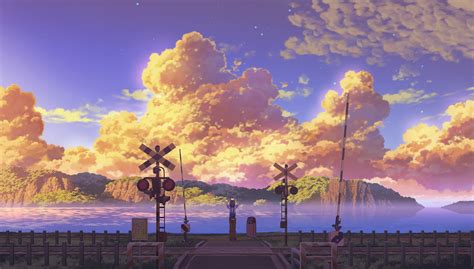 Download 1920x1080 Anime Boy Sunset Train Station Scenic Clouds
