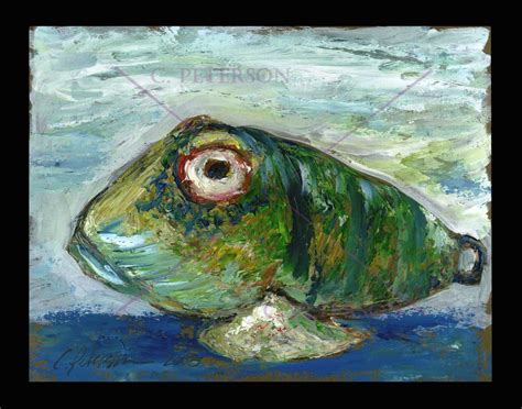 Fishing Lure Fish Caught Original Oil Painting C Peterson Signed