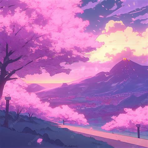 Premium Photo Japanese Cherry Blossom Trees Landscape Anime Manga