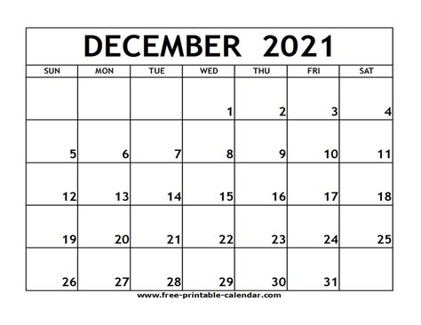 Calendar Template December 2021