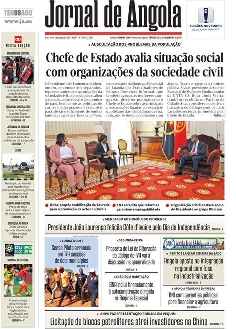Jornal De Angola Terça 08 De Agosto De 2023