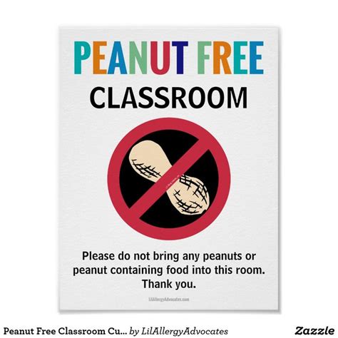 Peanut Free Classroom Customized Allergy School Poster Zazzle