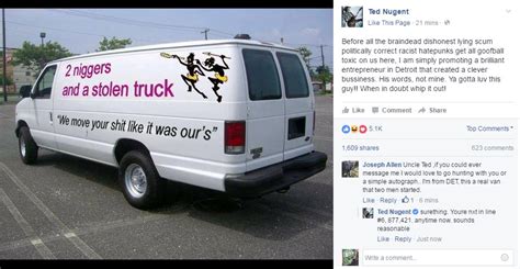 nra s ted nugent posts racist 2 niggers and a stolen truck meme
