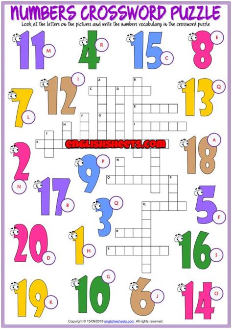 Numbers Esl Printable Crossword Puzzle Worksheet For Kids Numbers For