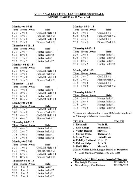 Virgin Valley Little League Schedules | Mesquite Local News