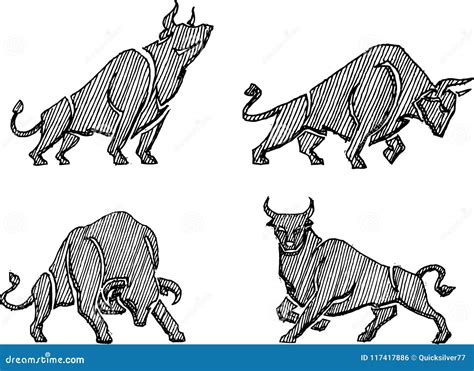 Bull Sketch Set Stock Vector Illustration Of Action 117417886