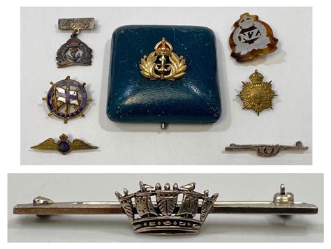 A Gold And Enamel Naval Brooch Tests As 14 15ct 5 4g Together With