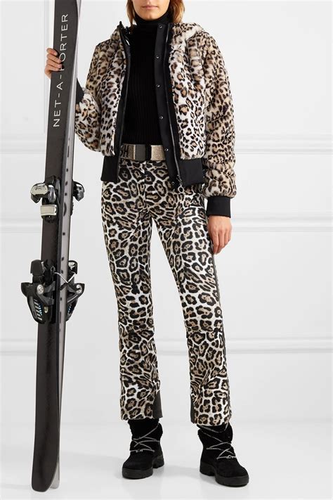 Goldbergh Roar Belted Faux Leather Trimmed Leopard Print Ski Pants