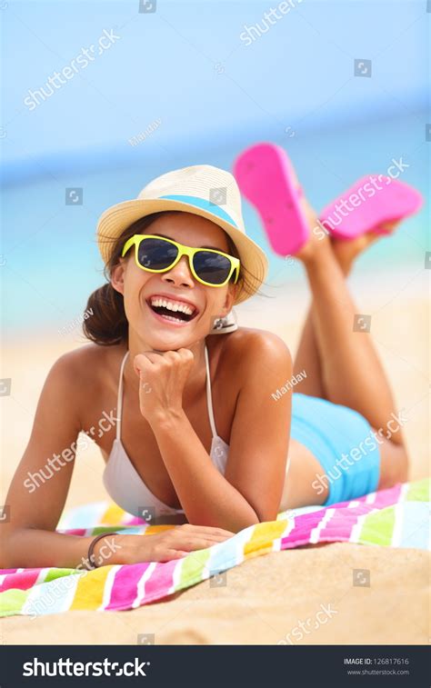 Beach Woman Laughing Having Fun In Summer Vacation Holidays Multiracial Fashion Hipster Wearing