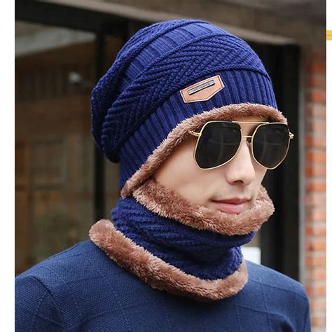 2019 Mens Hat Warmer Winter Hat Knit Cap Scarf Cap Winter Hats For Men