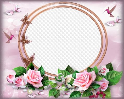 Oval Photo Frame With Roses PSD PNG